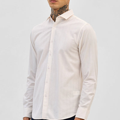 Cream Slim Fit Stripes Shirt