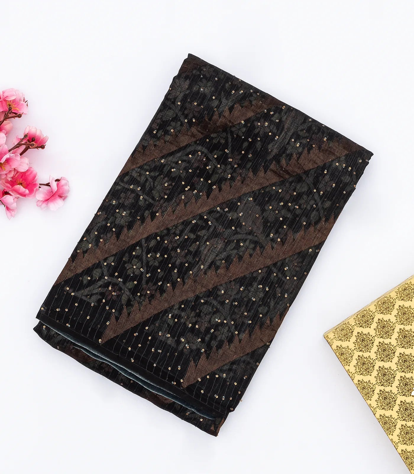 Sandal Handloom Tussar Silk Saree Printed With Floral Motifs