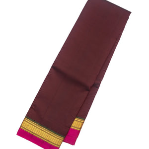 Maroon Handloom Kanchipuram Silk Saree With Pink Border