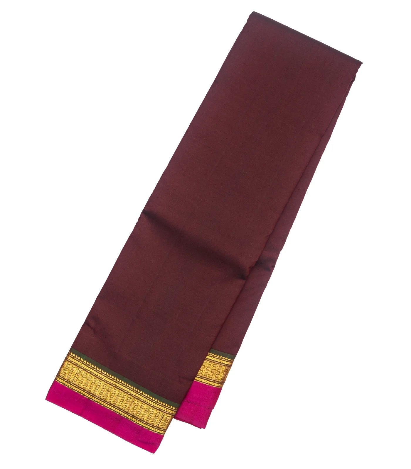 Maroon Handloom Kanchipuram Silk Saree With Pink Border