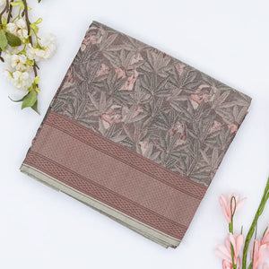 Grey Handloom Banarasi Silk Saree With Floral Motifs