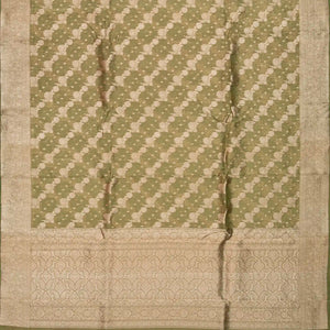 Olive Green Banarasi Tissue Silk Saree With Diagonal Floral Motifs