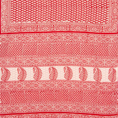 Red Woven Jaipur Cotton Saree Printed With White Floral Motifs