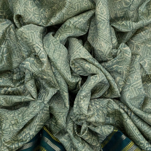 Shadow Green Handloom Chanderi Cotton Saree With Printed Floral Motif