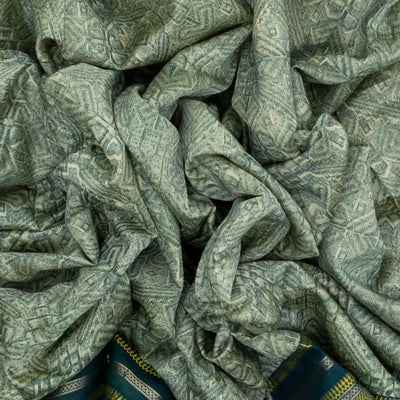 Shadow Green Handloom Chanderi Cotton Saree With Printed Floral Motif