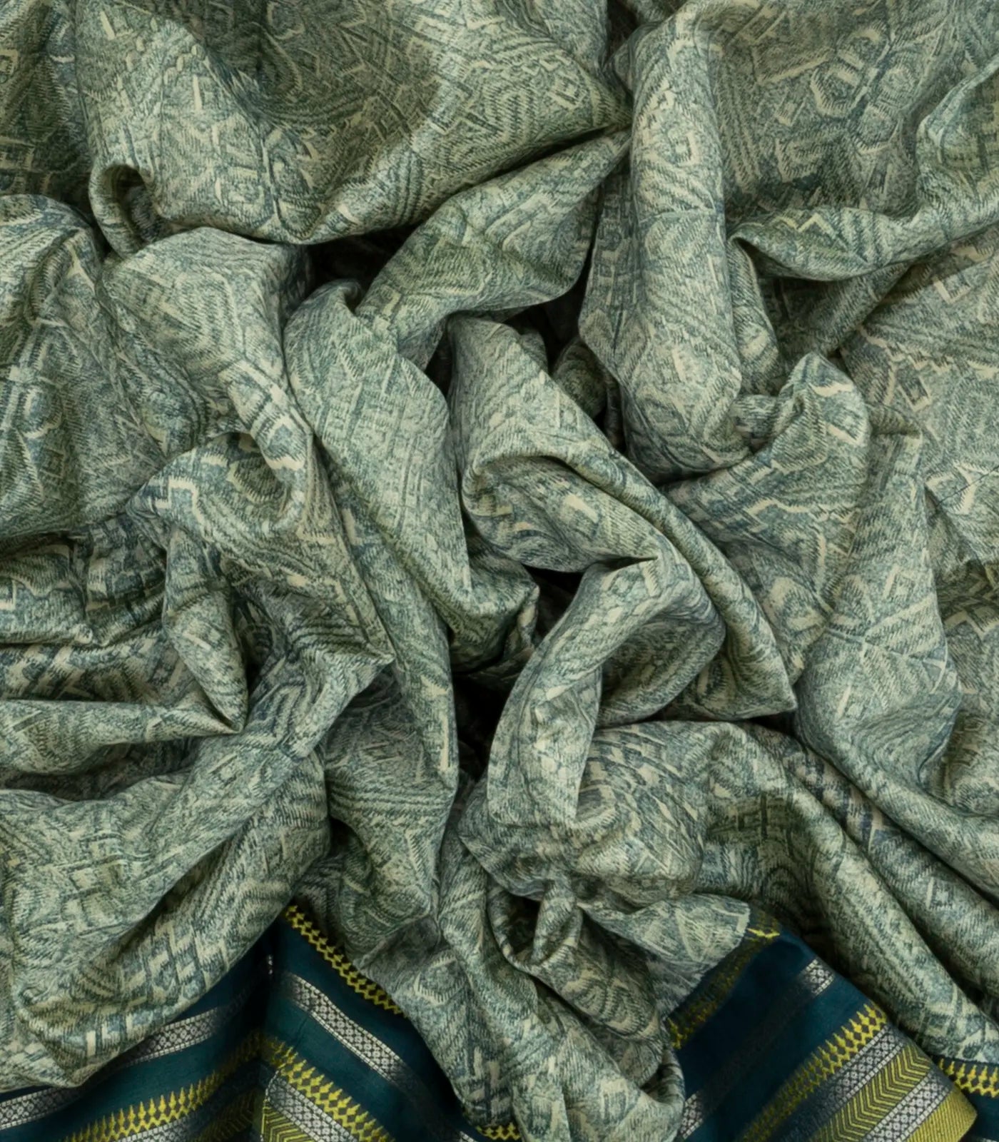 Shadow Green Handloom Chanderi Cotton Saree With Printed Floral Motif