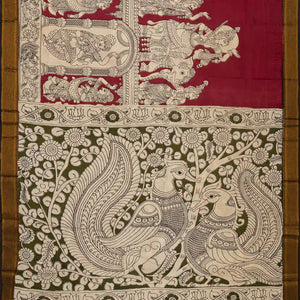 Pink Handloom Kalamkari Cotton Saree With Printed Goddess Motifs