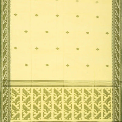 Yellow Handloom Bengal Cotton Saree With Floral Buttas