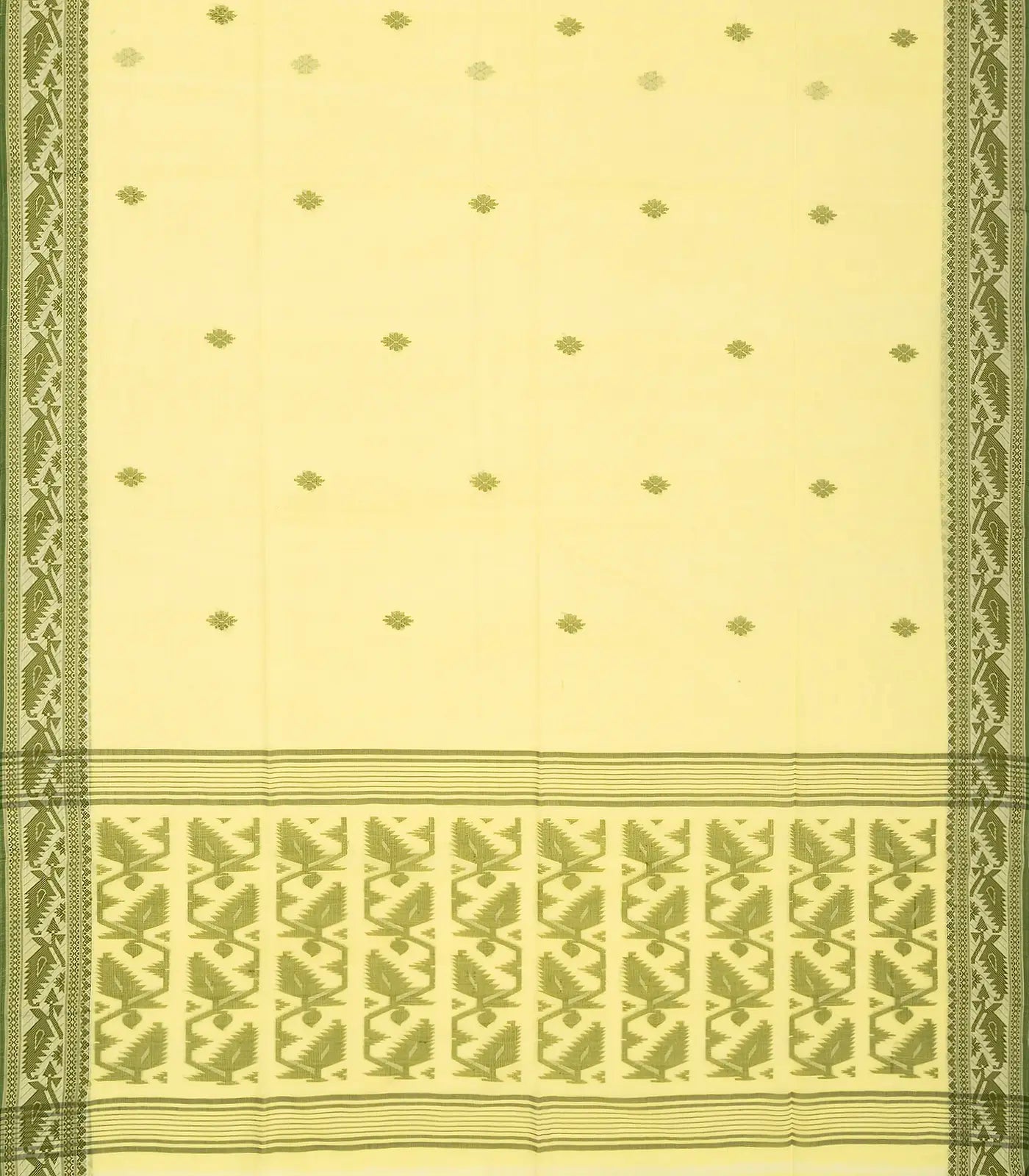 Yellow Handloom Bengal Cotton Saree With Floral Buttas