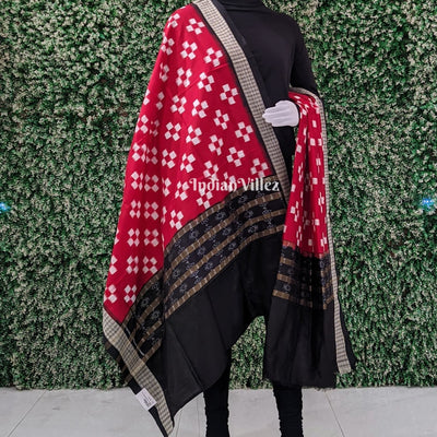 Red Pasapali Theme Pure Sambalpuri Silk Dupatta