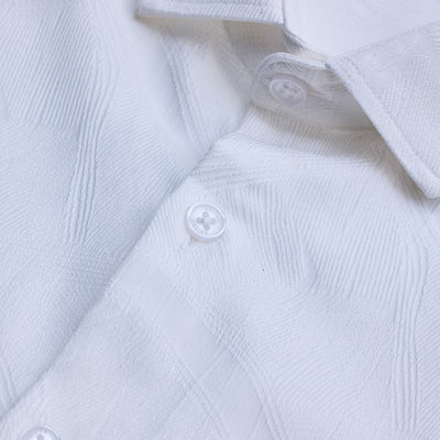White Slim Fit Self-Design Shirt