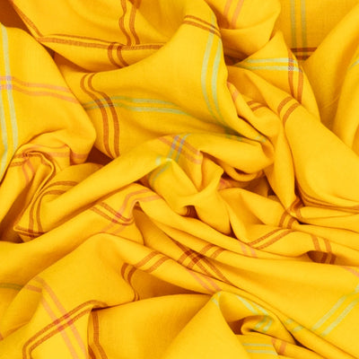 Yellow Handloom Bhujodi Cotton Saree With Checks
