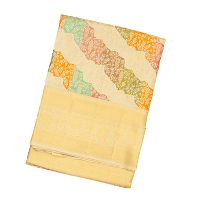 Beige Handloom Kanchipuram Tissue Silk Saree With Meena Floral Motifs