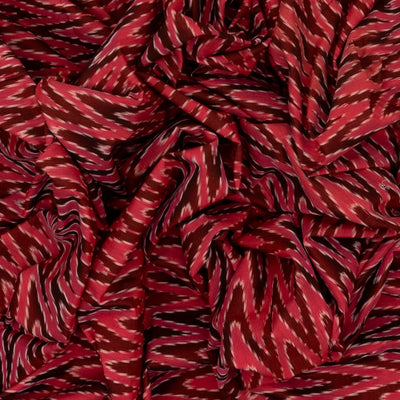 Crimson Handwoven Orissa Cotton Saree And Tie & Dye Chevron Motifs