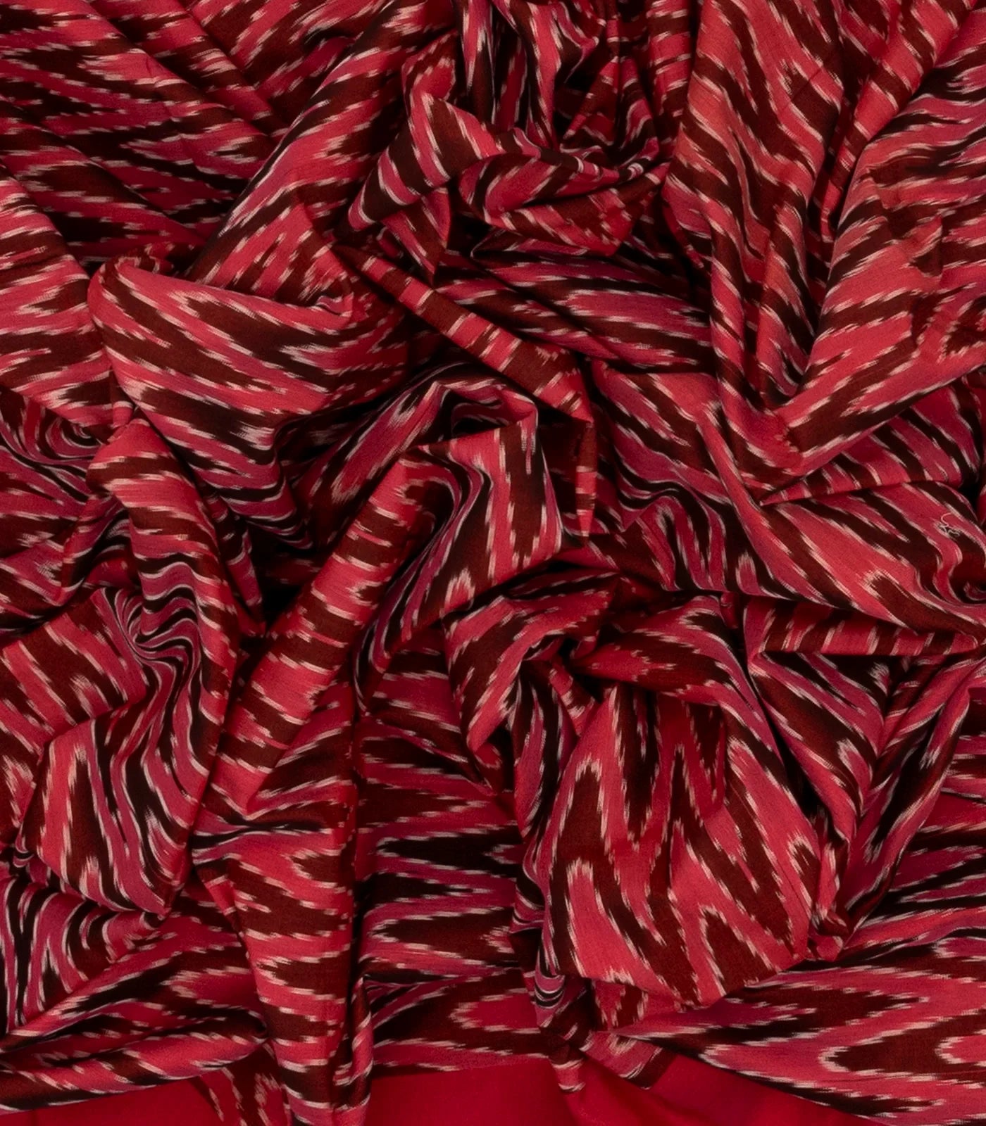 Crimson Handwoven Orissa Cotton Saree And Tie & Dye Chevron Motifs