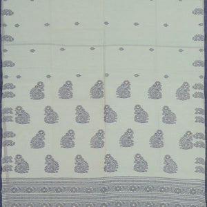 Light Blue Bengal Cotton Saree With Floral Motifs