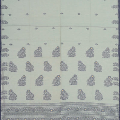 Light Blue Bengal Cotton Saree With Floral Motifs
