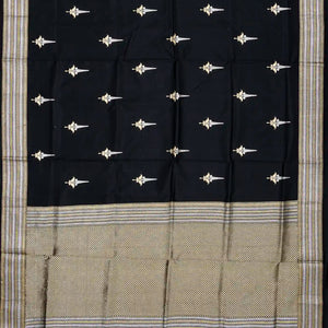 Black Handloom Banarasi Silk Saree With Floral Buttas