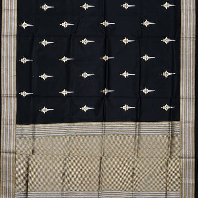 Black Handloom Banarasi Silk Saree With Floral Buttas