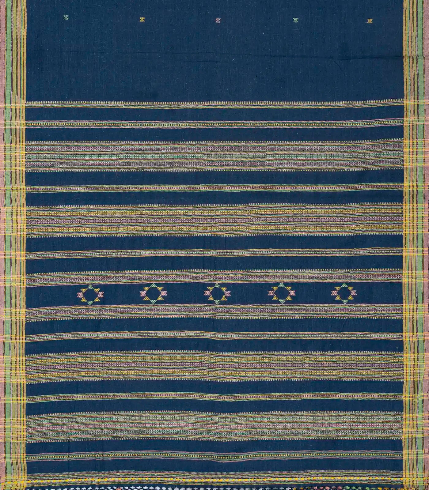 Indigo Handloom Bhujodi Cotton Saree With Buttas