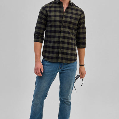 Olive Checks Slim Fit Shirt