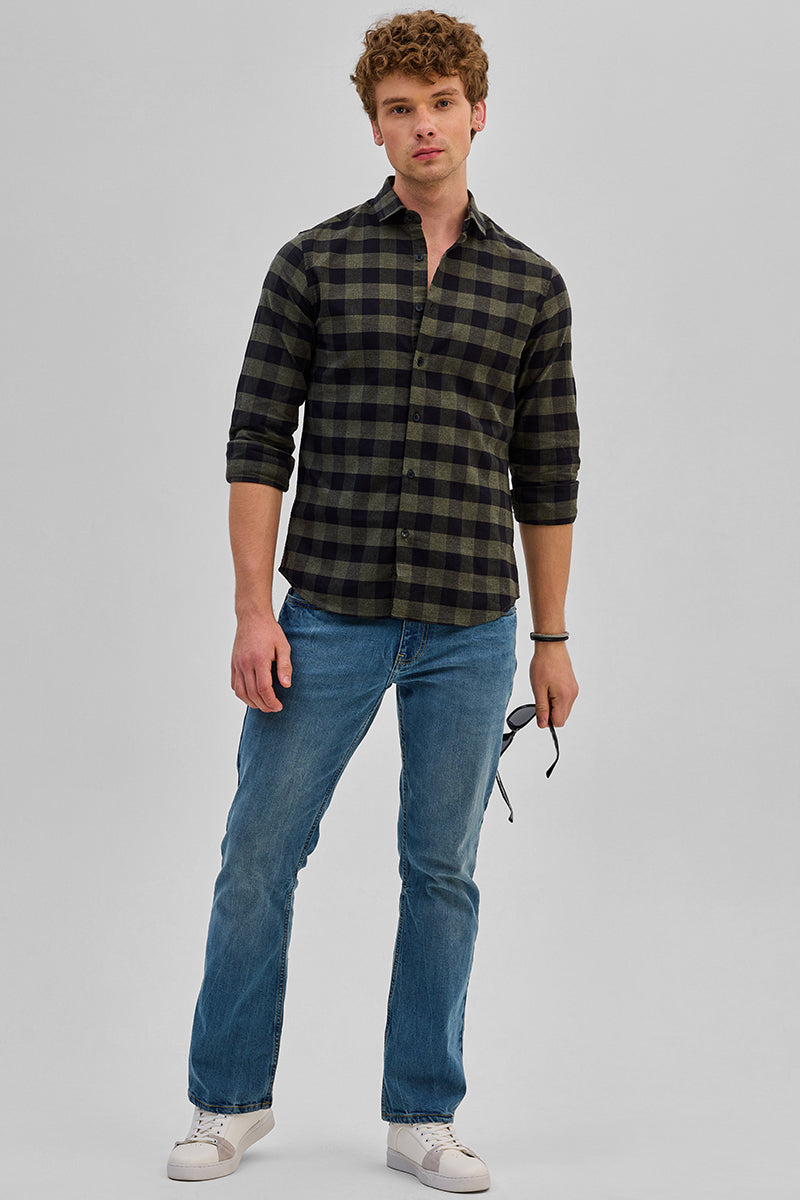 Olive Checks Slim Fit Shirt