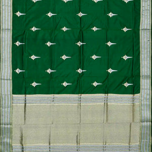 Dark Green Handloom Banarasi Silk Saree With Floral Buttas