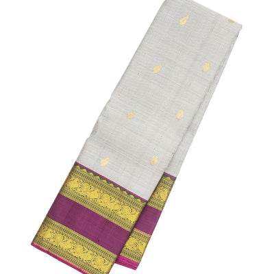 Off White Handloom Kanchipuram Korvai Silk Saree With Stripes & Buttas