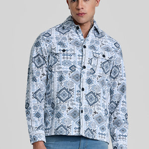 Light Blue Geometric Corduroy Jacket