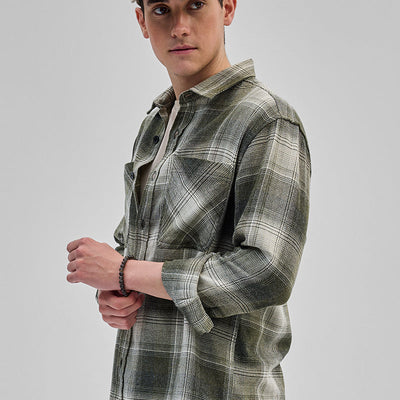 Green Double Pocket Flannel Overshirt