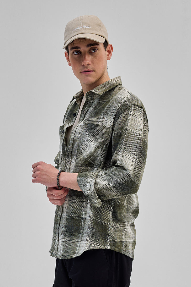 Green Double Pocket Flannel Overshirt