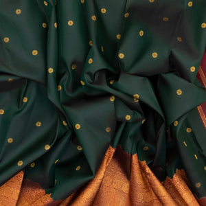 Bottle Green Handloom Kanchipuram Silk Saree With Meena Buttas