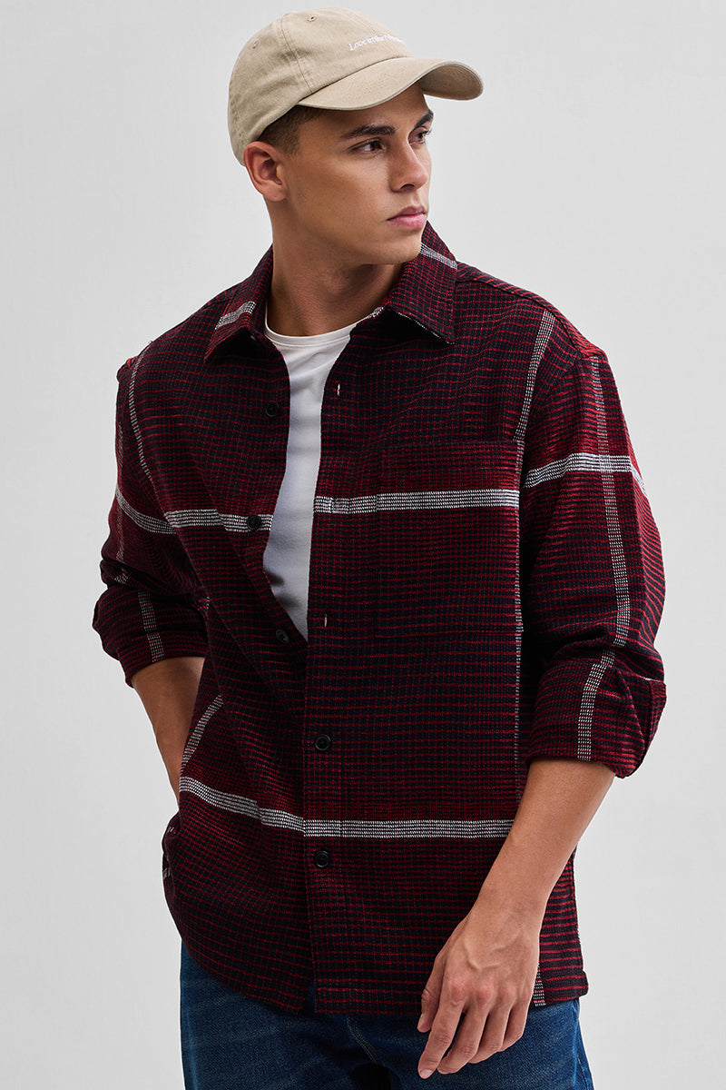 Red Cord Textured Overshirt