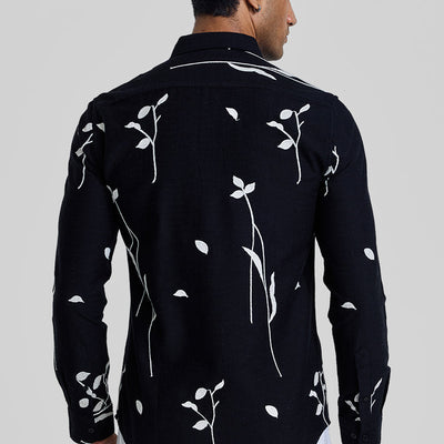 Black Floral Embroidered Shirt