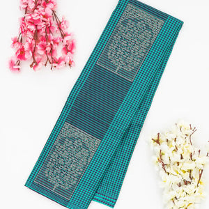 Blue Handloom Soft Silk Saree With Checks & Buttas