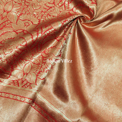 Red Floral Designer Banarasi Katan Saree