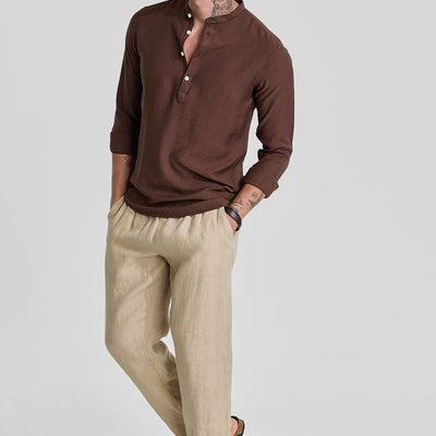Brown Textured Slim Fit Kurta