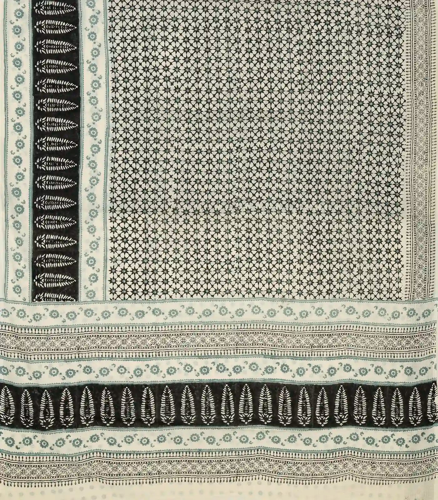 White Woven Jaipur Cotton Saree And Printed Floral Motifs