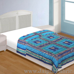 Firozi And Blue Golden Jaipuri  Tree  print Single Bed Quilt