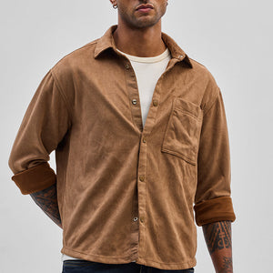 Light Brown Suede Snap Button Overshirt
