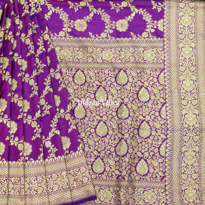 Purple Floral Designer Katan Silk Banarasi Saree