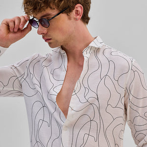 White Abstract Slim Fit Shirt