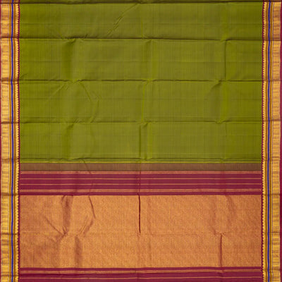 Olive Green Handloom Kanchipuram Silk Saree With Maroon Border