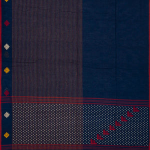 Midnight Blue Handloom Bengal Cotton Saree With Stripes