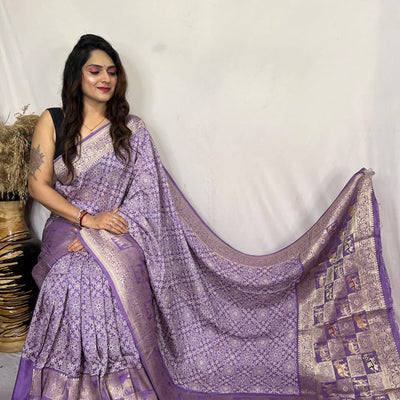 Dola Silk Authentic Hand Crafted Ajrakh Work Saree