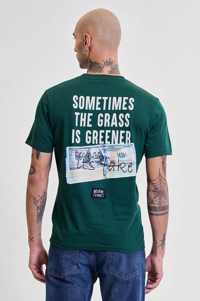 Grass is Greener Green Graphic Print Slim Fit T-Shirt