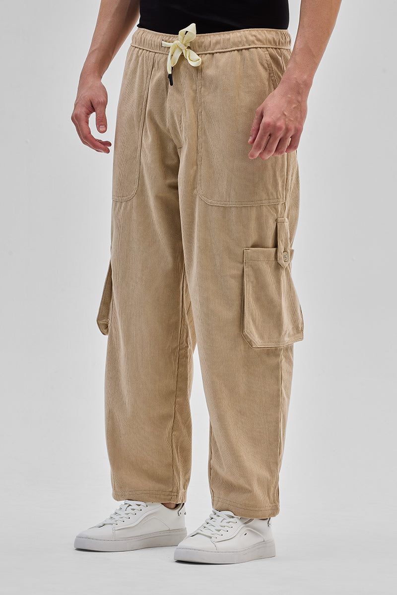 Beige Baggy Fit Cargo Pants