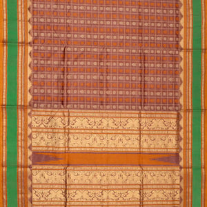 Dusty Pink Handloom Silk Cotton Saree With Checks & Contrast Border
