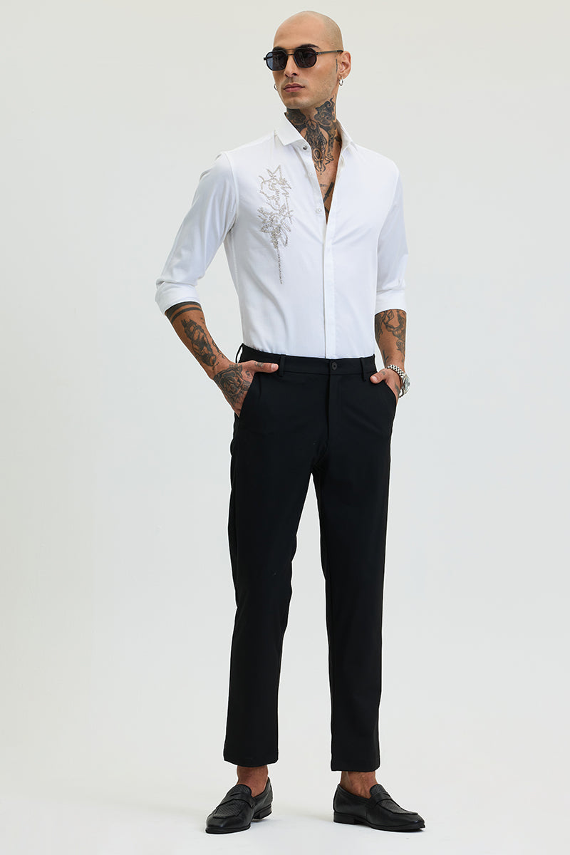 White Embellished Slim Fit Shirt