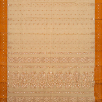 Taupe Handloom Bengal Cotton Saree With Diamond Buttas
